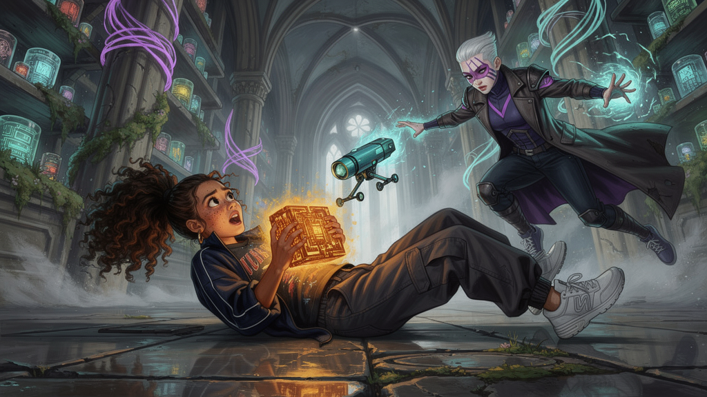 Painterly Multiverse style — Zara in an Arcane portal world