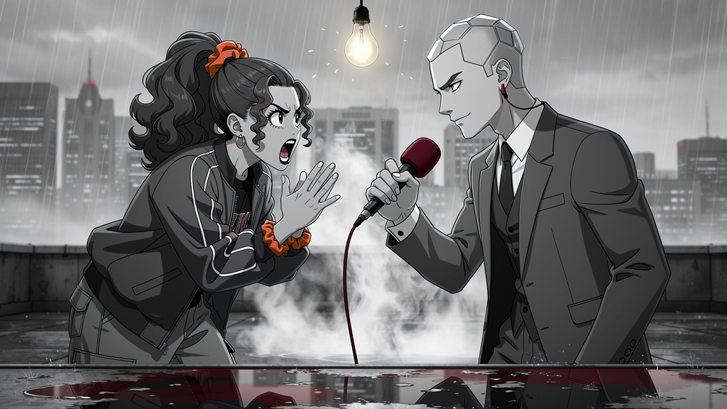 K-Pop Music Video style — Zara commanding a stadium stage